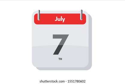 July 7th calendar icon. Day 7 of month. Vector icon illustration.