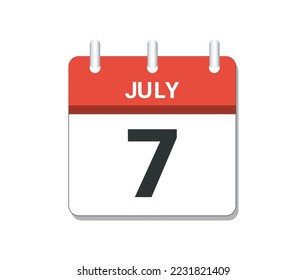 July 7th calendar icon vector. Concept of schedule, business and tasks
