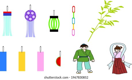 7 de julio Juego de iconos de Tanabata