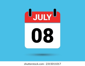 July 8 Calendar Date Flat Icon Day 8 Vector Illustration
