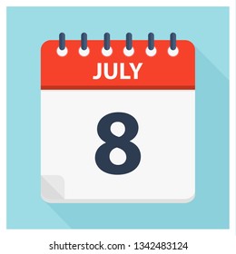 July 8 - Calendar Icon - Calendar design template - Business vector illustration.