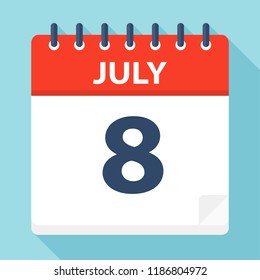 July 8 - Calendar Icon - Vector Illustration