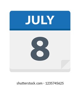 July 8 - Calendar Icon - Vector Illustration