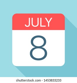 July 8 - Calendar Icon - Vector Illustration