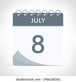 July 8  Calendar Icon Vector Illustration. Gray calendar.