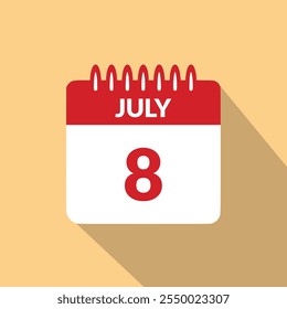 July 8 Calendar icon vector illustration.