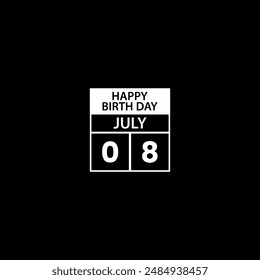 July 8 calendar reminder. Happy Birth day Date Month calendar icon design template. Birthday Concept. 