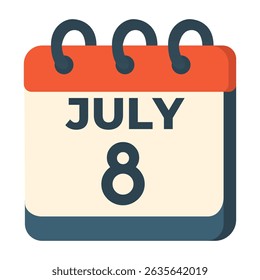 8 de julho vetor calendário no fundo branco
Calendário vetorial com data