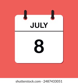 July 8. Daily Calendar icon for design. Simple design for business brochure, flyer, print media, advertisement. Easily editable.