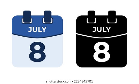 July 8 flat daily spiral calendar icon date vector image in matching color scheme. Suitable and perfect for design material, such as event or reminder. The best editable graphic resources.
