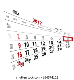 July 8, highlighted on 2017 calendar. Vector Illustration.