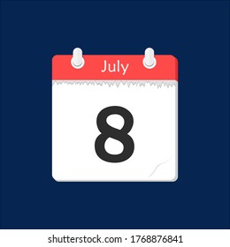 July 8. Vector flat daily calendar icon. Date and time, day, month. Holiday.