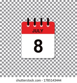 July 8th, calendar day of month. Vector icon.