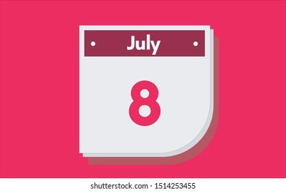 July 8th calendar icon. Day 8 of month. Vector illustration.