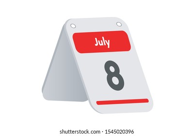 July 8th calendar icon. Day 8 of month. Vector illustration.