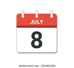 July 8th calendar icon vector. Concept of schedule, business and tasks
