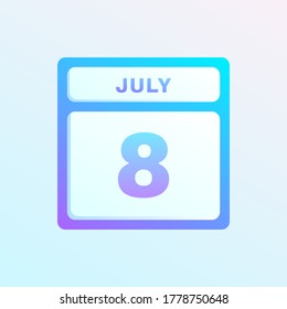July 8th date on a single day calendar page.