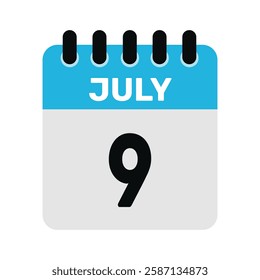 july 9 calendar icon Vector page month design illustration