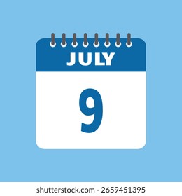 july 9 calendar icon Vector page month design