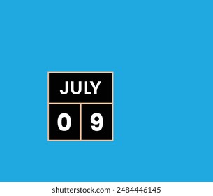 July 9 calendar reminder. 9th July Date Month calendar icon design template. Simple calendar page for the month of July.  