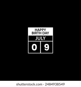 July 9 calendar reminder. Happy Birth day Date Month calendar icon design template. Birthday Concept. 