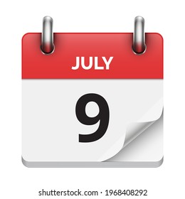July 9 flat daily realistic calendar icon date vector image
