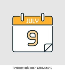 July 9. Flat icon calendar isolated on gray background. Vector illustration.