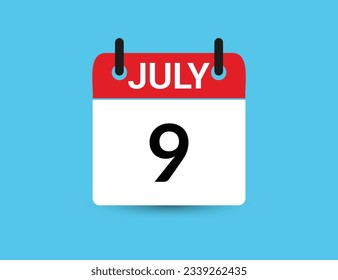 9 de julio. Calendario de icono plano aislado en fondo azul. Ilustración vectorial de fecha y mes