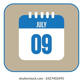 July 9 icon isolated on light background. Calendar vector symbol modern for the month of July