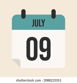 Página del calendario del 9 de julio, vector