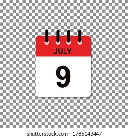July 9th, calendar day of month. Vector icon.