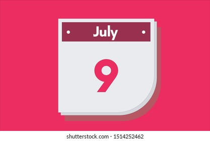 July 9th calendar icon. Day 9 of month. Vector illustration.