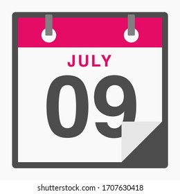 July 9th Flat icon calendar isolated on white background. Vector illustration