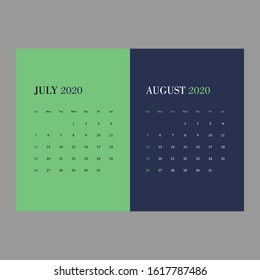 July August Calendar 2020 Holiday and abservance