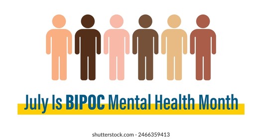 July is BIPOC (Black, Indigenous, People of Color) Mental Health Awareness Month observed every year in July. Template for background, banner, card, poster