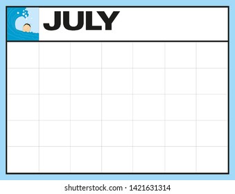 July blank month planning calendar with place for dates and for your notes Vector illustration.