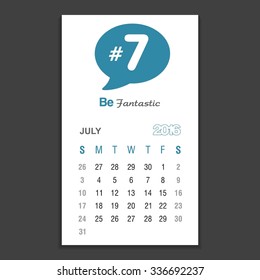 July Calendar 2016 Vector Design Template. Week Starts Sunday. vector illustration