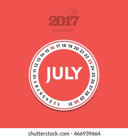 July calendar 2017. Flat Circle Calendar Vector illustration