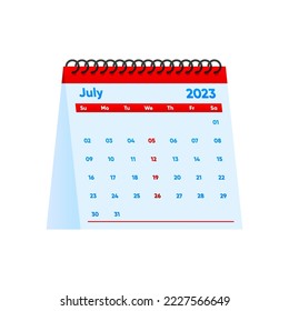 July Calendar 2023 year, simple minimal design. Desktop calendar 2023 year. Advertisement, printing, stationery, holidays. Vector illustration.