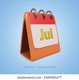 July calendar in 3d vector illustration