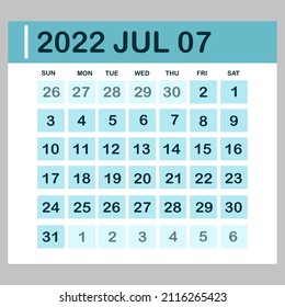 July calendar in blue tones on gray background vector illustration