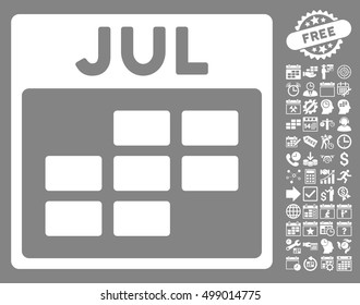 July Calendar Grid icon with bonus calendar and time management pictures. Vector illustration style is flat iconic symbols, white, gray background.