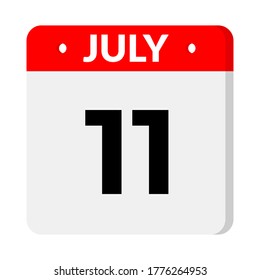 July 11– Calendar Icon. Calendar icon with shadow. Flat style. Date, day and month. Reminder, Vector Illustration. Organizer application, app symbol. Ui. User interface sign.