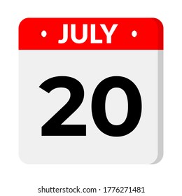 July  – Calendar Icon. Calendar icon with shadow. Flat style. Date, day and month. Reminder, Vector Illustration. Organizer application, app symbol. Ui. User interface sign.