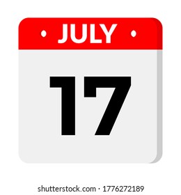 July  – Calendar Icon. Calendar icon with shadow. Flat style. Date, day and month. Reminder, Vector Illustration. Organizer application, app symbol. Ui. User interface sign.