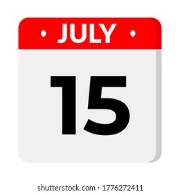 July  – Calendar Icon. Calendar icon with shadow. Flat style. Date, day and month. Reminder, Vector Illustration. Organizer application, app symbol. Ui. User interface sign.