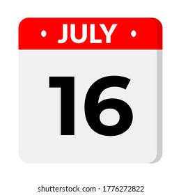 July  – Calendar Icon. Calendar icon with shadow. Flat style. Date, day and month. Reminder, Vector Illustration. Organizer application, app symbol. Ui. User interface sign.