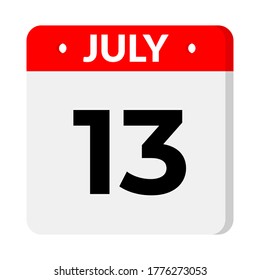 July  – Calendar Icon. Calendar icon with shadow. Flat style. Date, day and month. Reminder, Vector Illustration. Organizer application, app symbol. Ui. User interface sign.