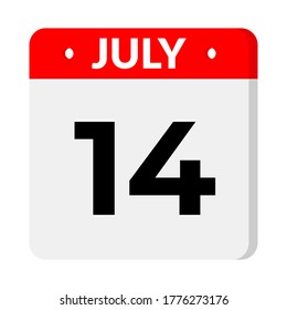 July  – Calendar Icon. Calendar icon with shadow. Flat style. Date, day and month. Reminder, Vector Illustration. Organizer application, app symbol. Ui. User interface sign.