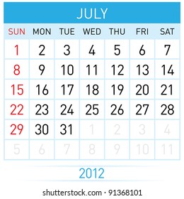 July Calendar. Illustration on white background for design